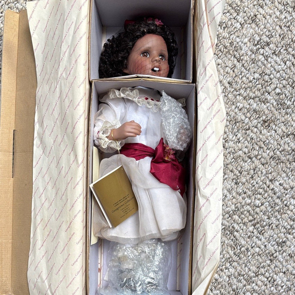 Angelique by Jan Galperin Porcelain Doll with White Dress and Red Accents